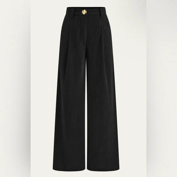 Commense Chic Black Corduroy Wide-Leg Pleated Pants – High Waist - Picture 2 of 4